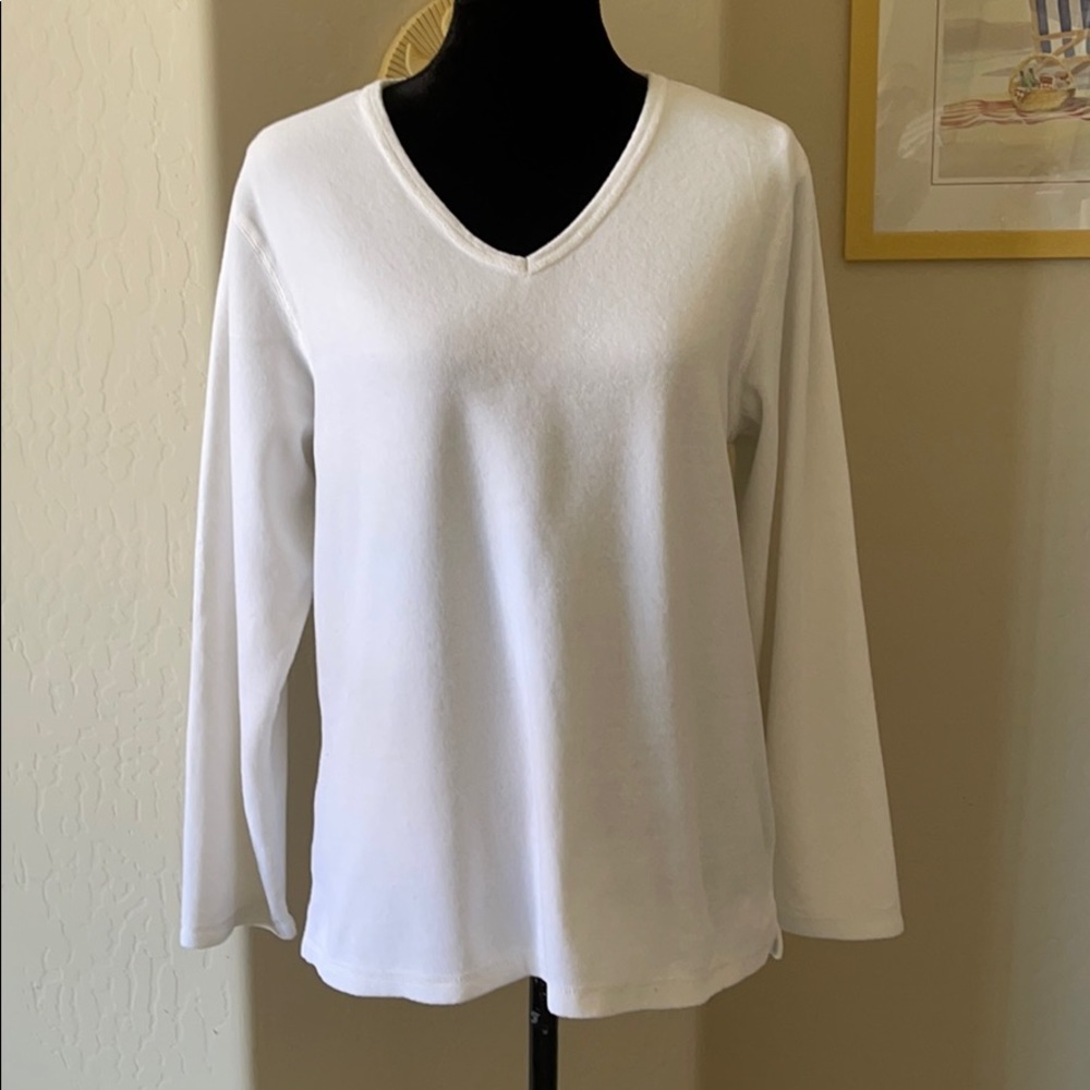 Blue Star Off White Velour V Neck Top Sz L